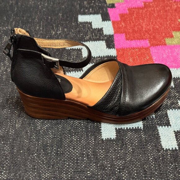 MIZ MOOZ Acadia Wide Mary Jane Platform Wedge Leather Sandal, Black, EU 40 - Picture 3 of 17